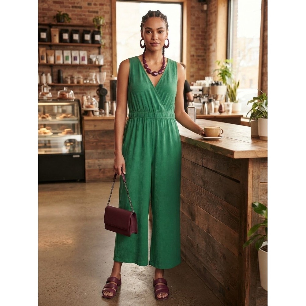 Torrid Womens Jumpsuit Green Wide Leg Surplice V-Neck Pockets Plus Size 3 3X
